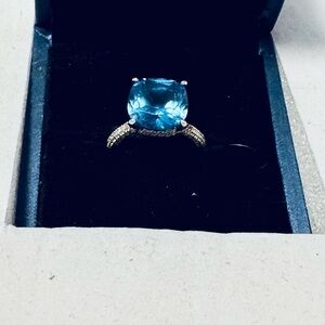 New Topaz Ring 5 cts Princess Cut set in .925 Sterling Silver by Italian Size 8